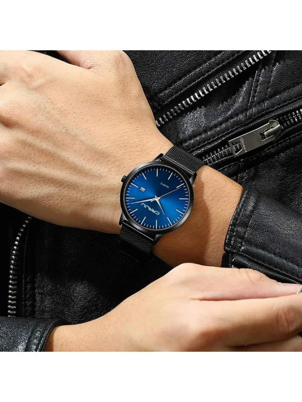 Men's Silver Blue Minimalist Luxury Quartz Stainless Steel Band Classic Watch
